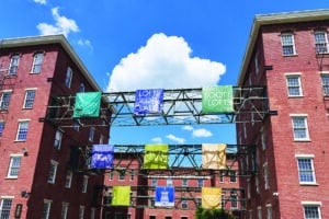 Lowell, MA USA - August 1, 2022: The Apartments at Boott Mills. Today, the rennovated Boott houses apartments, offices, condominiums, and facilities of the National Park Service.