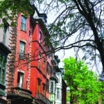 Boston, Street walk downtown, Beacon Hill Massachusetts, flowers summer spring colourful sunny beautiful day, door, staircase, green, doors and windows, residential house