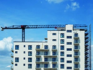 Tower crane at the construction site. construction of new buildings.