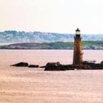 The lighthouse on The Graves outside of Boston's Harbor looking south towards Nantasket